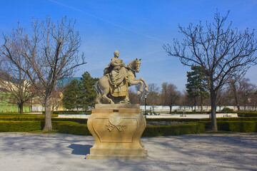 Equestrian statue of Maria Theresa Walburga Amalia Christina in Grassalkovich Palace park of Bratislava