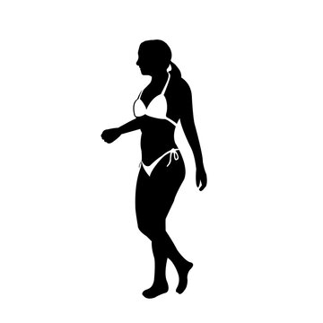 recommend clip art: Vector illustration with summer vacation as a motif ( silhouette woman in swimsuit )
