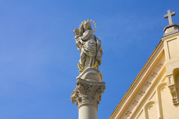 Fototapeta na wymiar Column with Virgin Mary near St. Stephen's Church in Bratislava