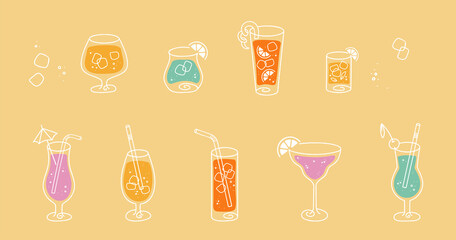 Fun doodle cocktails, cute comic style, great for menus, banners, wallpapers, cards - vector design - obrazy, fototapety, plakaty