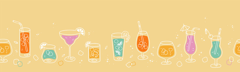 Fun doodle cocktails seamless pattern, cute comic style, great for textiles, banners, wallpapers, wrapping - vector design