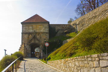 Fortifications of Bratislava Castle in sunny day	
