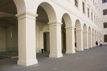 Fototapeta na wymiar Arcade of courtyard in Bratislava Castle, Slovakia