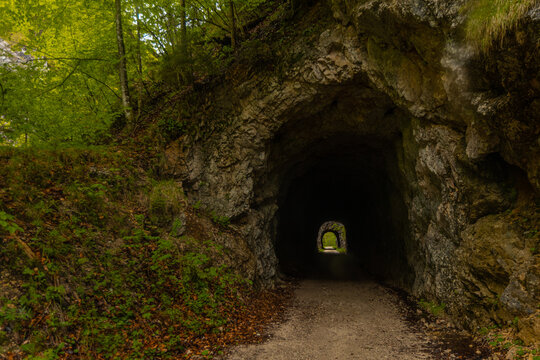 Tunnels in the ex Reichraming narrow gauge railway, small gauge forest railway in central austria. Visible two tunnel portals.