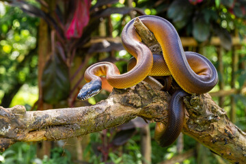 Leiophyton albertisii. Brown colored python can be found in Papua. The color is actually brown but will appear shiny when exposed to light.