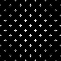 Repeated white figures on black background. Ethnic wallpaper. Seamless surface pattern design with diamonds ornament. Rhombuses and triangles motif. Digital paper for textile print, web designing