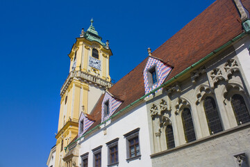 Fototapeta na wymiar Old Town Hall (Bratislava City Museum (Mestske Muzeum)) on Main square in Bratislava 