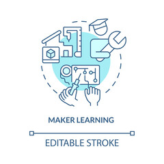 Maker learning turquoise concept icon. Hand-on activities. Trend in education abstract idea thin line illustration. Isolated outline drawing. Editable stroke. Arial, Myriad Pro-Bold fonts used