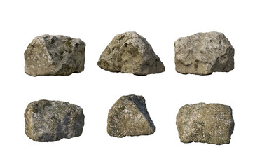 Rocks and rough surfaces on a white background