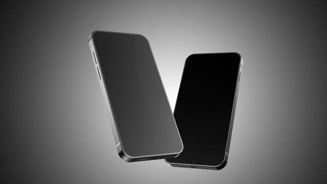 Metallic phone Mock-Up and light from behind on black background. 3D Render.