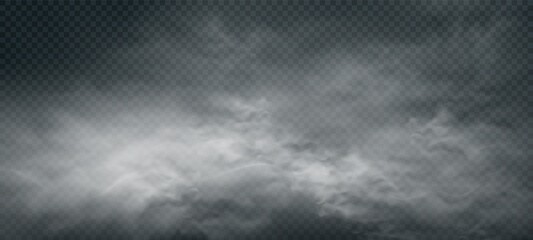 White fog or smoke on dark copy space background. Vector illustration. Steam texture illustration. Powder explosion concept.