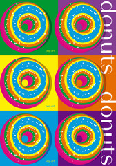 Donuts on pop art background, food vector illustration