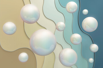 Abstract background with dynamic 3d spheres. Beautiful flying white pearls on a colored background. papercut style. Place for text