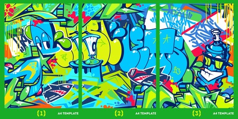 Abstract Graffiti Style A4 Poster Vector Illustration Background Template 