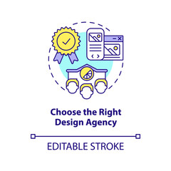 Choose right design agency concept icon. Building professional website abstract idea thin line illustration. Isolated outline drawing. Editable stroke. Arial, Myriad Pro-Bold fonts used
