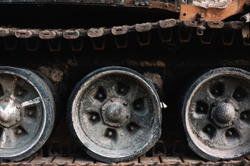 Destroyed and burned russian armored military vehicle close up