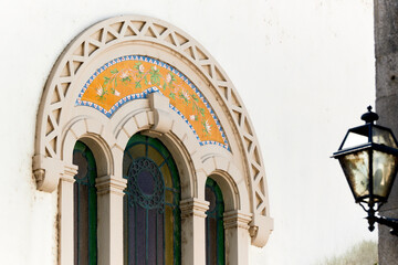 detail of the art nouveau tiles on church of Santa Casa da Misericordia, Peso da Regua, Portugal