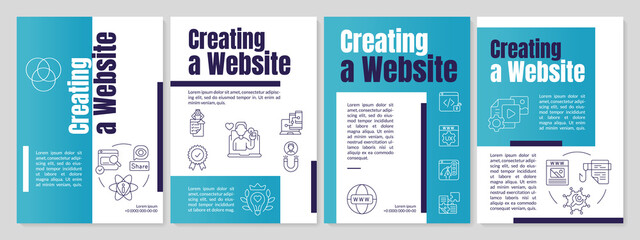 Building professional website turquoise brochure template. Visualization. Leaflet design with linear icons. Editable 4 vector layouts for presentation, annual reports. Anton, Lato-Regular fonts used