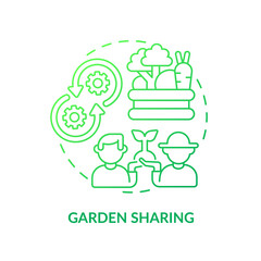 Garden sharing green gradient concept icon. Urban horticulture sharing. Growing plants. Gardening type abstract idea thin line illustration. Isolated outline drawing. Myriad Pro-Bold font used