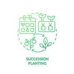 Succession planting green gradient concept icon. One crop following another. Gardening method abstract idea thin line illustration. Isolated outline drawing. Myriad Pro-Bold font used