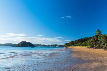 ニュージーランド　ベイ・オブ・アイランズのパイヒアのビーチの朝の風景