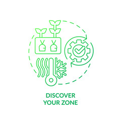 Discover your zone green gradient concept icon. Climatic condition. Growing plants. Gardening tip abstract idea thin line illustration. Isolated outline drawing. Myriad Pro-Bold font used
