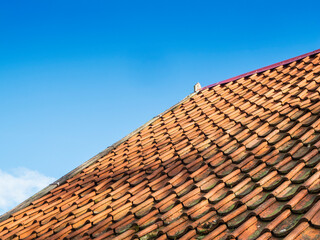Roof shingles against a blue sky