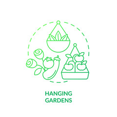 Hanging gardens green gradient concept icon. Suspended baskets for planting. Gardening method abstract idea thin line illustration. Isolated outline drawing. Myriad Pro-Bold font used