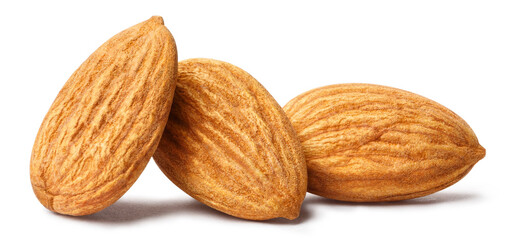 Delicious almonds, isolated on white background