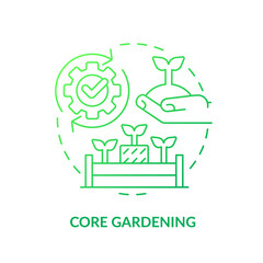 Core gardening green gradient concept icon. Raised bed planting. Add straw. Gardening method abstract idea thin line illustration. Isolated outline drawing. Myriad Pro-Bold font used
