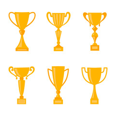 Winners cup. Set of different golden bowls.