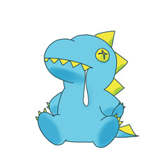 よだれを垂らすビビッドカラーの恐竜のぬいぐるみ