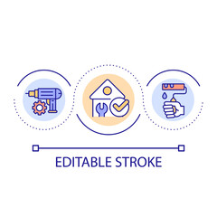 Home repair and remodeling loop concept icon. Real property maintenance abstract idea thin line illustration. House improvement. Isolated outline drawing. Editable stroke. Arial font used