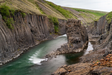 Stuðlagil ravine basalt canyon in iceland  - 514414158