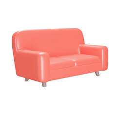Couch 3d icon. red lounge sofa. Isolated object on a transparent background