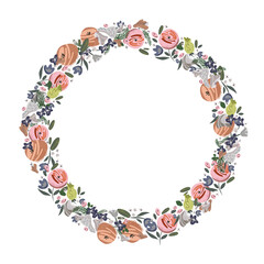 Vector floral wreath. Abstract roses arrange in round border