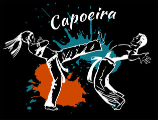 Traditional brazilian sport capoeira. Demonstrations of two fighters of the Brazilian national martial art Capoeira