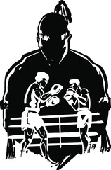 Fototapeta na wymiar silhouette of Thai kickboxers fighting