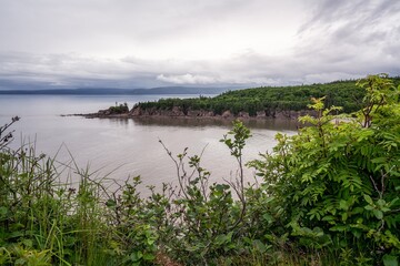 Elevated view of Cape Enrage Nature Preserve in Nova Scotia, Canada
