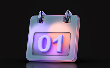 glass morphism calendar icon with colorful gradient light on dark background 3d render concept