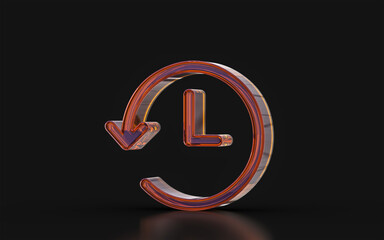 rotation clock sign glass morphism effect on dark background 3d render concept for time rewind 