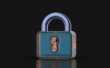 Fototapeta premium lock sign glass morphism effect on dark background 3d render concept for safety security privacy 