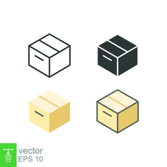 Box icon. Simple outline, solid, flat style. Package, delivery, parcel, shipping, cardboard, storage, carton, closed, pictogram, pack concept. Vector illustration isolated on white background. EPS 10