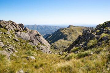 Scenic View of Green Mountains Against Skyline in a Clear Day in Sierras de Cordoba, Argentina