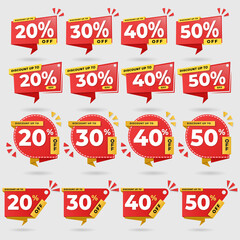a collection of discount labels with 20%, 30%, 40% and 50%
