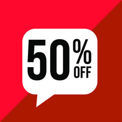 50 percent off. sales discount. white balloon on a red background
