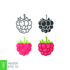 Raspberry icon. Simple outline, solid, flat style. Berry, pictogram, ripe, pink, sweet, delicious, food, nature, vegetarian concept. Vector design illustration isolated on white background. EPS 10