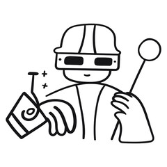 Outline icon. Metallurgist. Hand drawn illustration on white background.