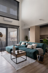Modern loft style living room with big sofa - 514423137