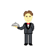Waiter isolated on white background. Pixel art design. 8 bit logo for game. Character vector illustration. eps 10